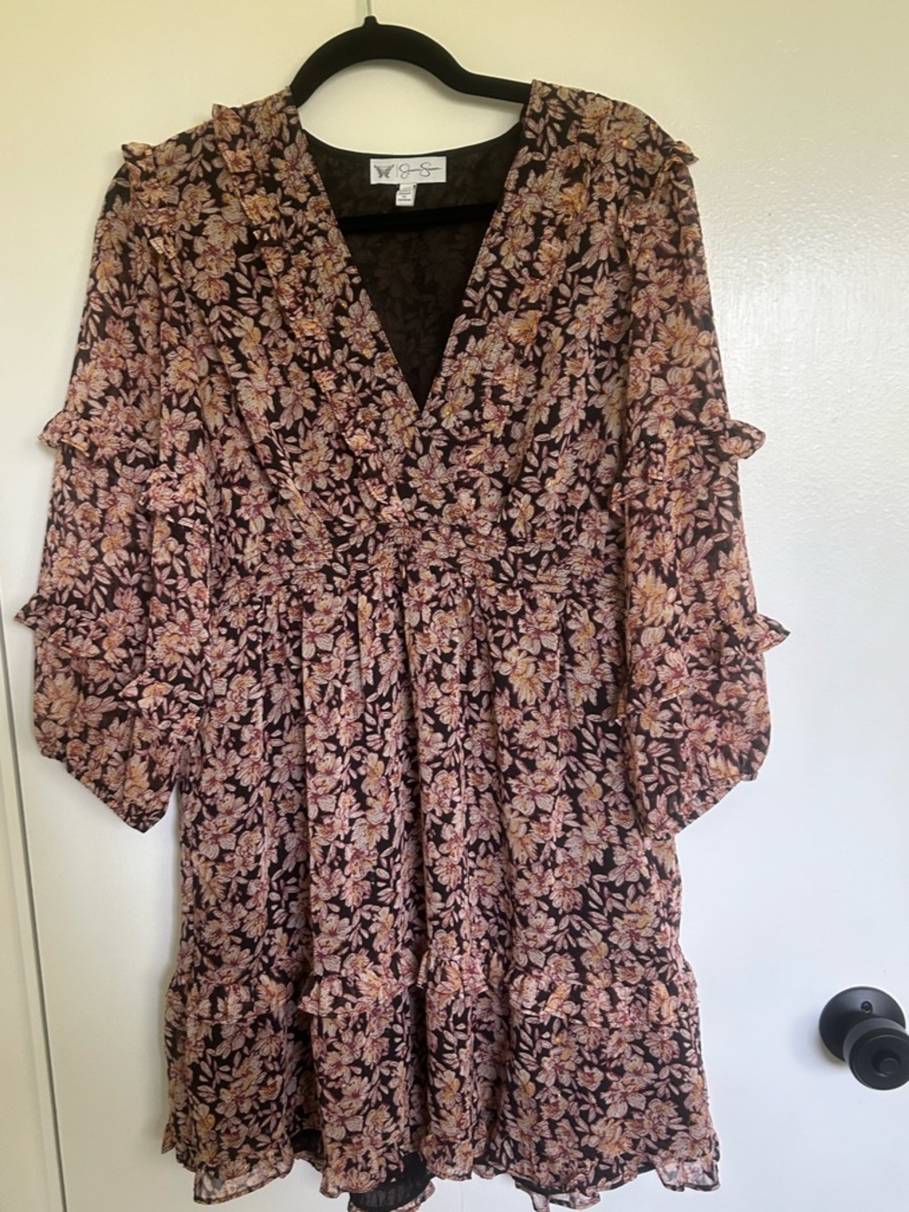 Pink Floral V-Neck Tiered Dress